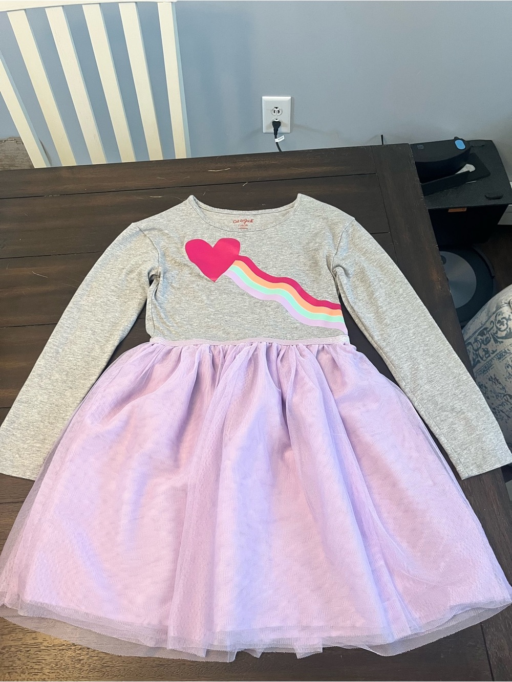 Cat & Jack Gray Top with Pink Heart and Pastel Rainbow